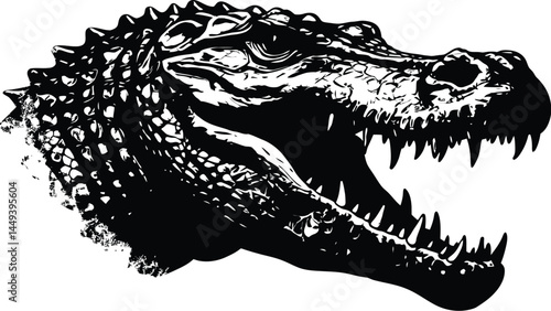 Ferocious Crocodile Head Tattoo Vector in Black Ink Style

