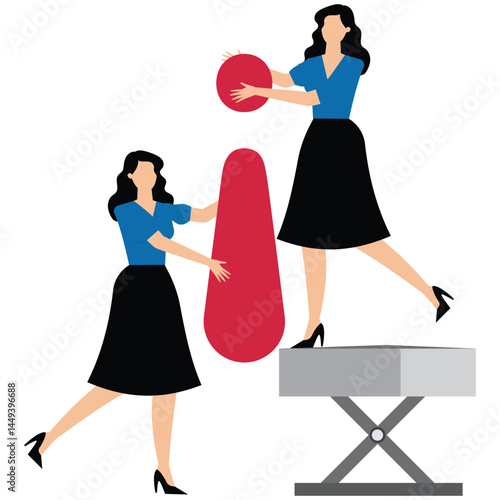Businesswoman team build information symbol representing communication and providing