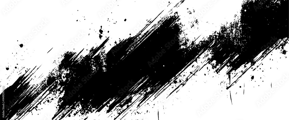 Vector rough black and white texture with distressed grunge paint brush stroke