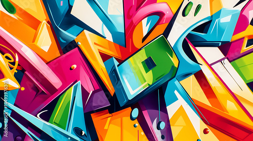 A colorful graffiti with letters and shapes