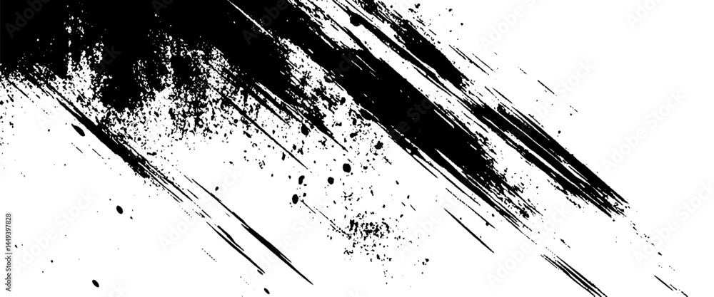 Vector rough black and white texture with distressed grunge paint brush stroke