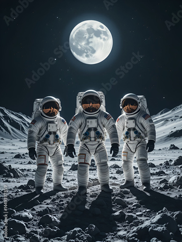 Three astronauts on the moon