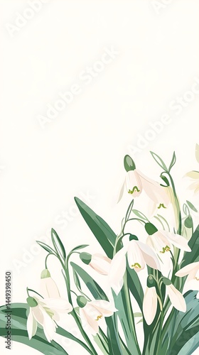 Snowdrop Floral Design with Green Foliage Graphics on Light Background