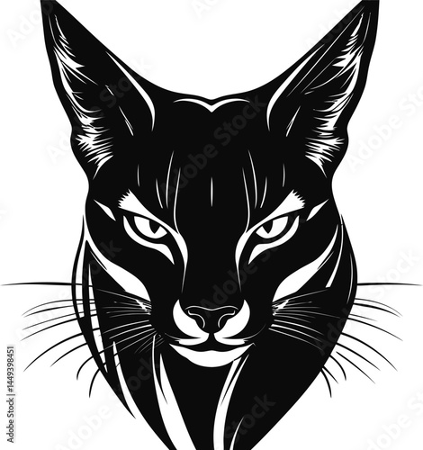 Stylized Black Cat Head Illustration in Bold Ink Design