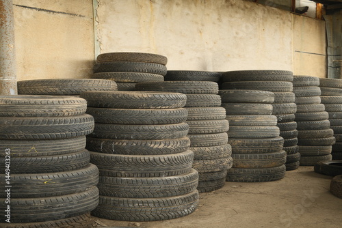 Piles of used tyres