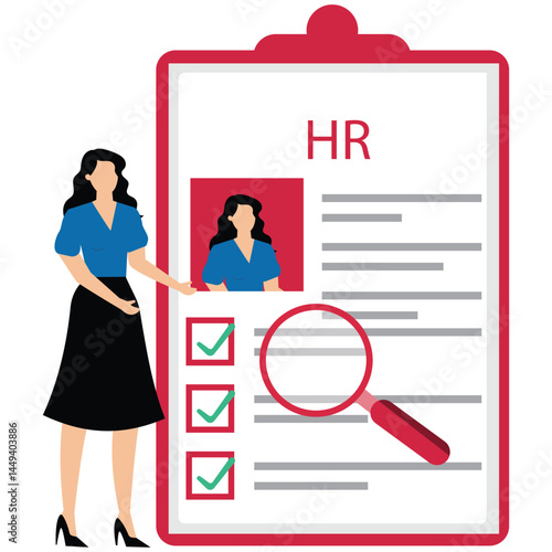 HR professional examine resume with magnifier symbolizing recruitment and hiring process