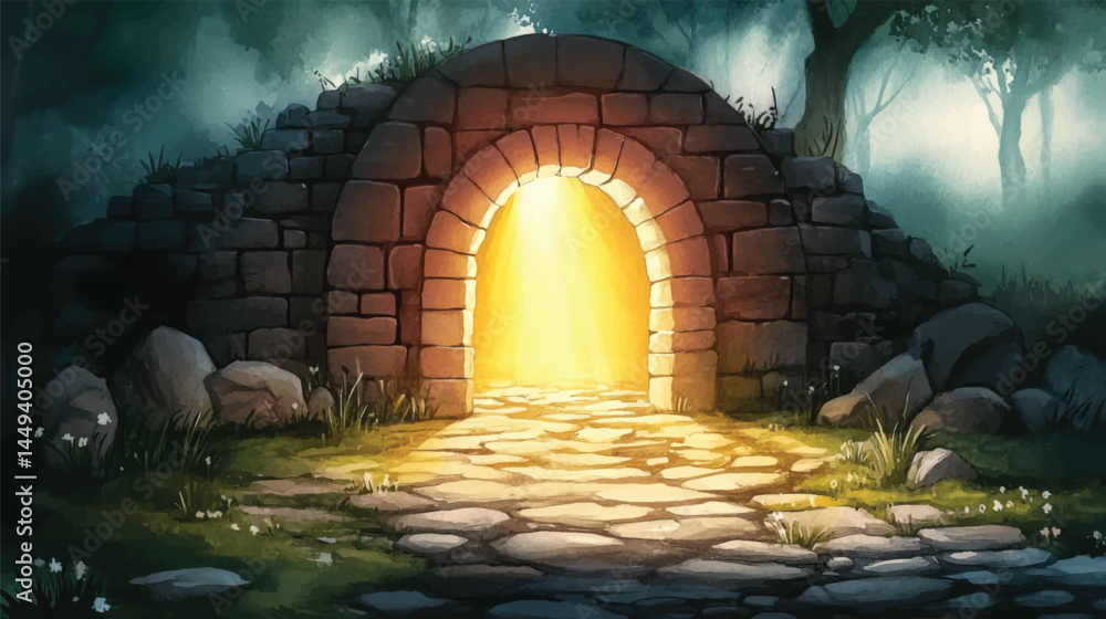 Fototapeta premium Peaceful Resurrection Landscape Painting.