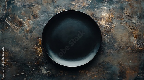 Textured Backdrop with Centered Black Circular Plate and Dark Rustic Surface