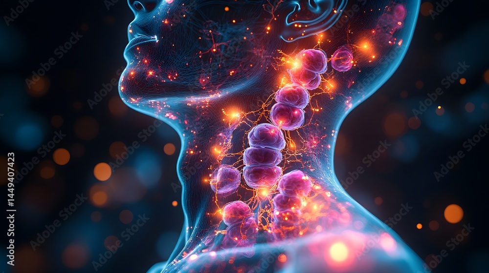 Human Neck Anatomical Visualization with Cells Human Neck Anatomical Visualization with Cells
