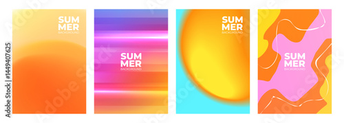 Set of Summer theme abstract backgrounds for Summertime season creative graphic design. Vibrant colors. Vector illustration.