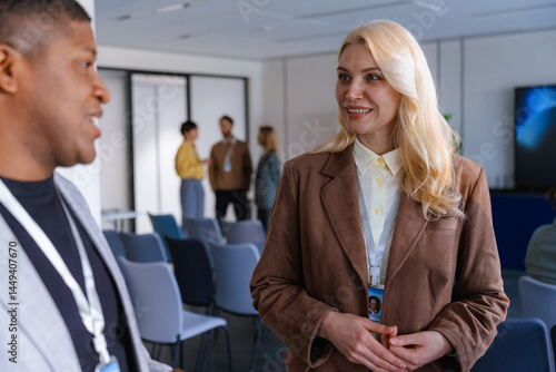 Colleagues are talking in a conference room