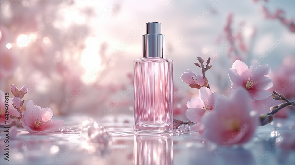 Pink nail polish and perfume bottle with a rose on a white background Pink nail polish and perfume bottle with a rose on a white background