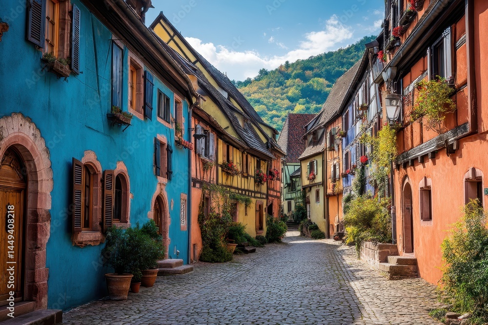 Charming Street Scene in Kaysersberg, Alsace: A Colorful Display of Bright Architecture and Picturesque Facades Charming Street Scene in Kaysersberg, Alsace: A Colorful Display of Bright Architecture and Picturesque Facades