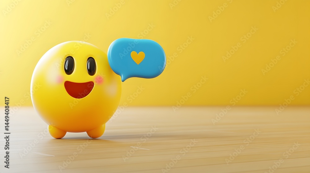 Happy Emoticon 3D Render Yellow Smiley Love Happy Emoticon 3D Render Yellow Smiley Love