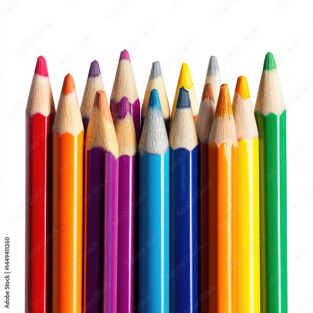 Close-up of colorful pencils in a row Close-up of colorful pencils in a row