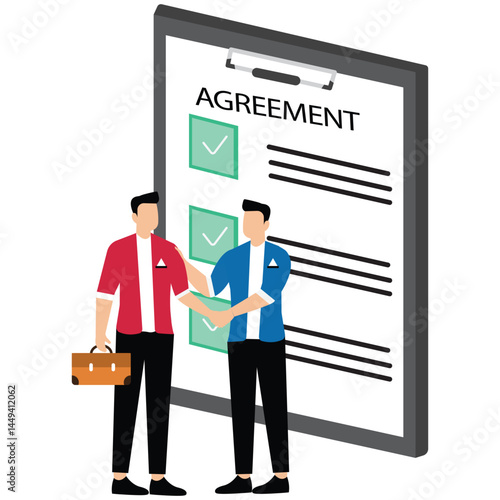 Businessman and partner shaking hand after signing business agreement document symbolizing successful deal