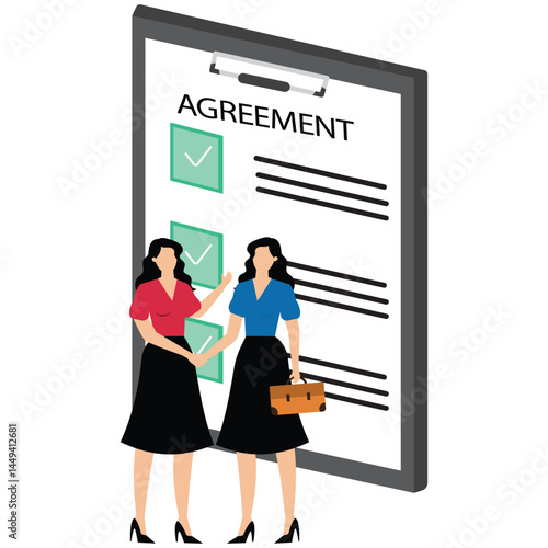 Businesswoman and partner shaking hand after signing business agreement document symbolizing successful deal