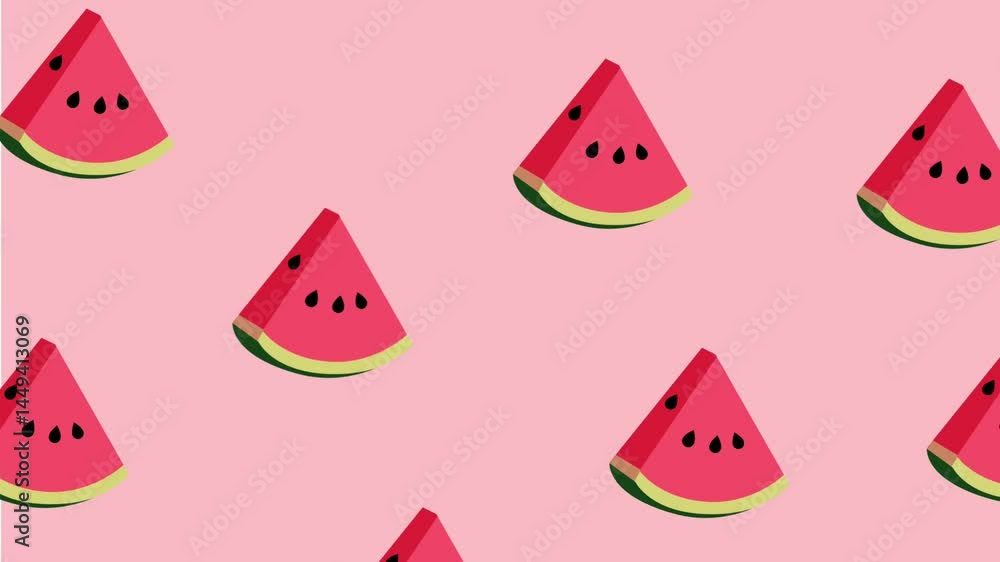 Multiple watermelon triangle slices float across a pink background, offering a light and fun fruity vibe. Multiple watermelon triangle slices float across a pink background, offering a light and fun fruity vibe.