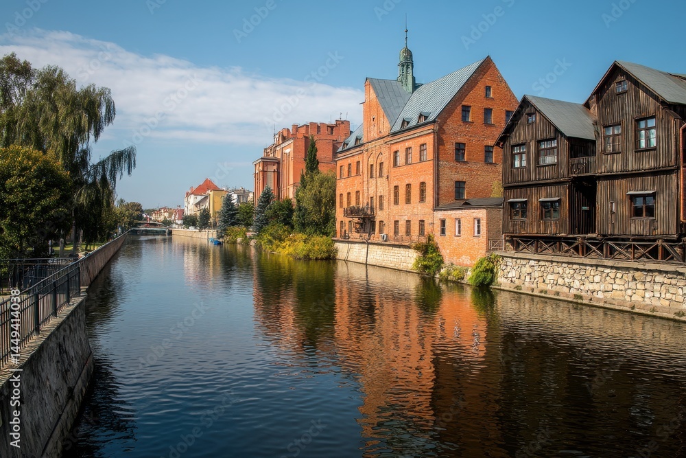 Obraz premium Charming Old Town and Historic Granaries Along the Brda River in Bydgoszcz, Poland