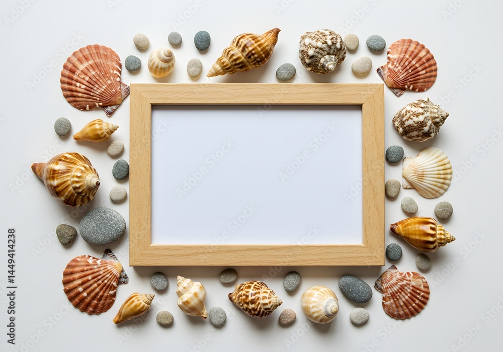 Seashells and stones around frame design Seashells and stones around frame design