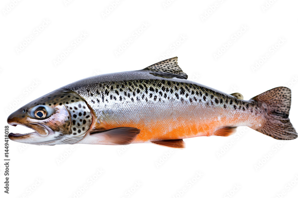 Obraz premium A sleek trout on a dark void orangeflecked and ready to leap