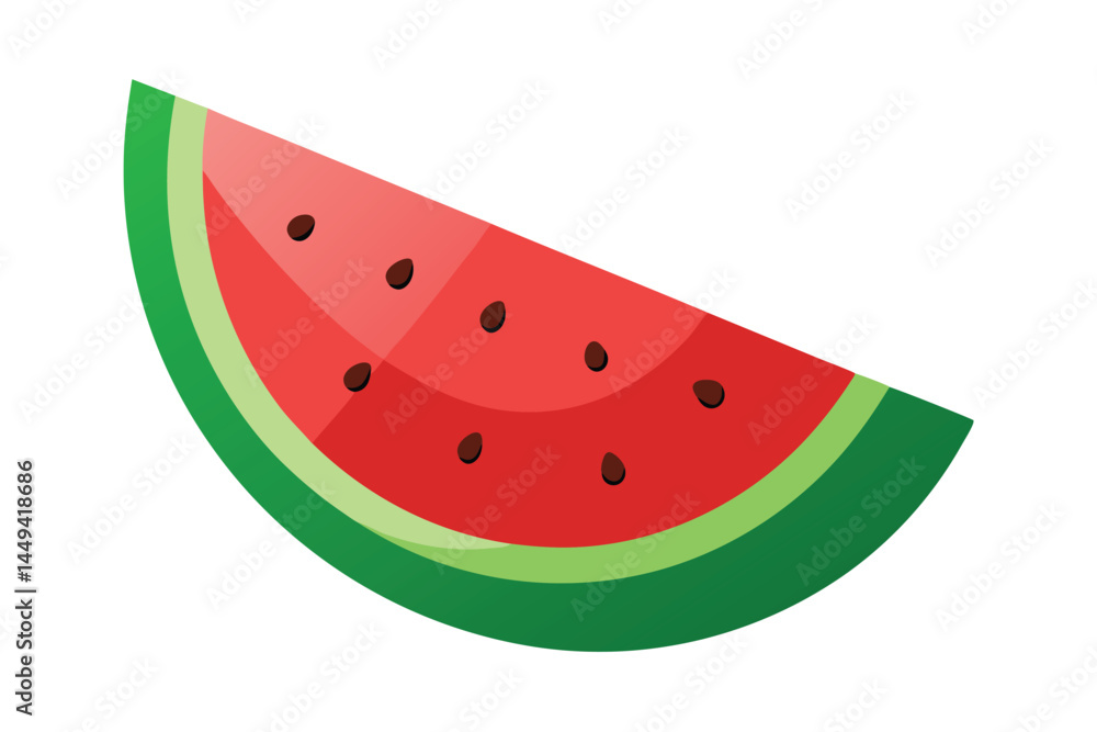 An isolated slice of watermelon shows the red fruit and dark seeds against white An isolated slice of watermelon shows the red fruit and dark seeds against white