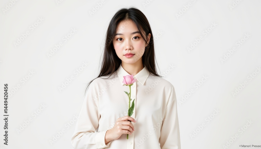 Delicate pink rose held in woman's hand, a symbol of beauty and love Delicate pink rose held in woman's hand, a symbol of beauty and love