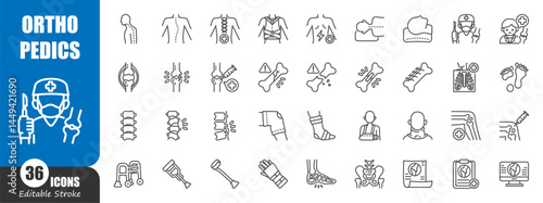 Orthopedics surgery . Medical outline icon . Editable stroke . Vector .