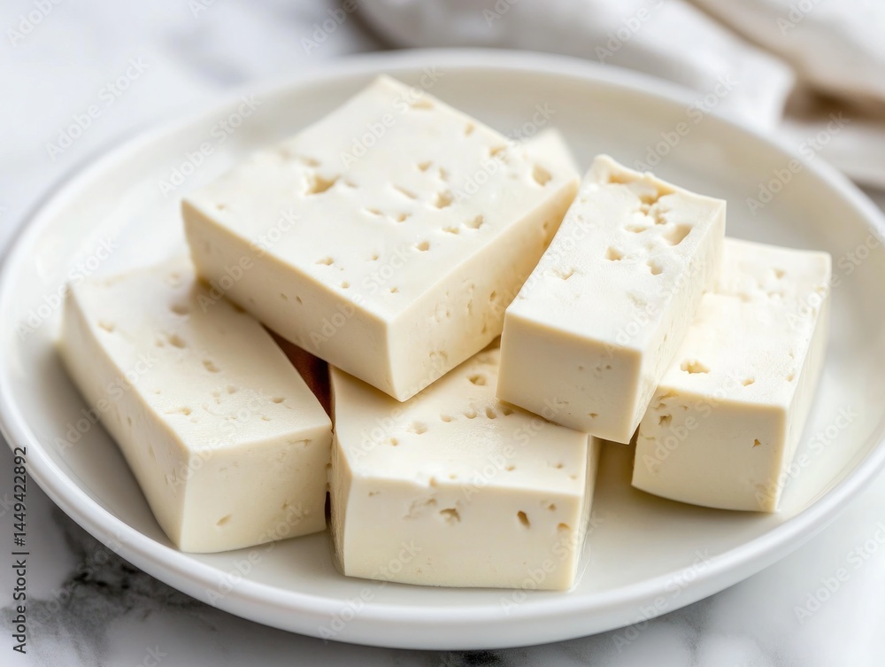 Blocks of firm tofu on a plate Blocks of firm tofu on a plate