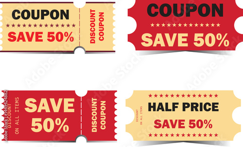 Set of coupons for sale with discount vector illustration