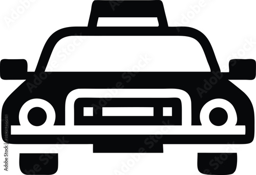 Black taxi cab icon illustration presents a simple vehicle silhouette isolated on white