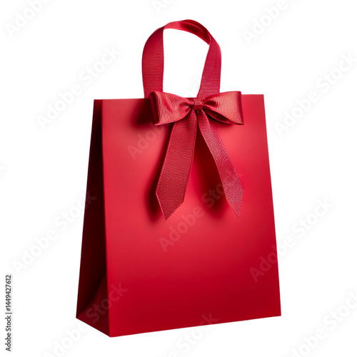 Red gift bag with bow for Christmas birthday valentine's day present shopping sale promotion celebration isolated on a transparent background.