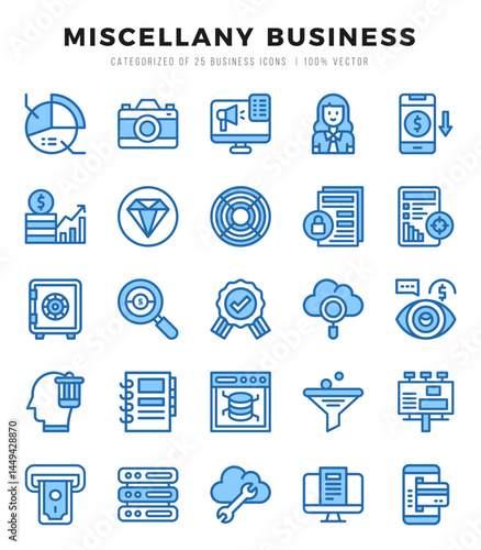 Miscellany Business icons set. Collection of simple Two Color web icons.