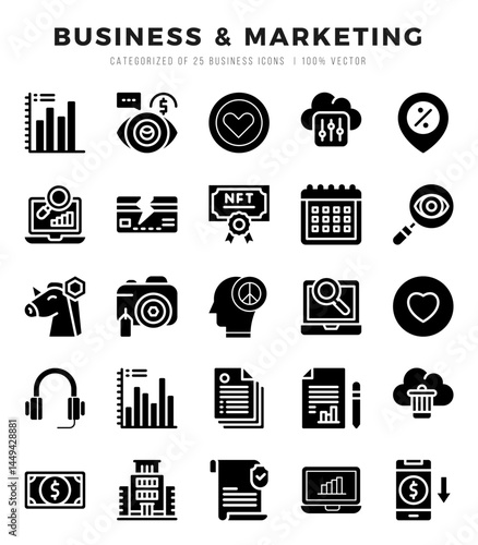 Business & Marketing icons set. Collection of simple Glyph web icons.