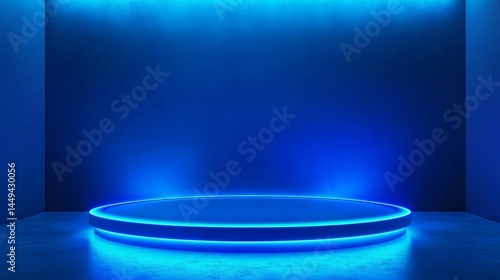 Abstract futuristic blue background. Futuristic circular podium. Empty podium. High technology. Design template technology. Abstract technology. Futuristic technology. Technology digital. Copy space