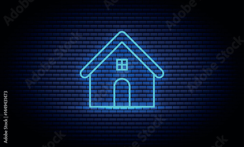 Neon Blue color Home icon. bright House sign. Neon Outline Building icon. Web home flat icon for apps and websites. Home, House, Building symbol.
