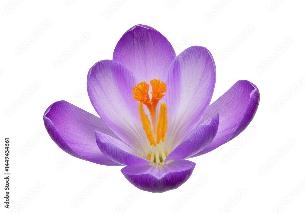 Fototapeta premium A single stunning purple crocus flower blooms against a stark black background