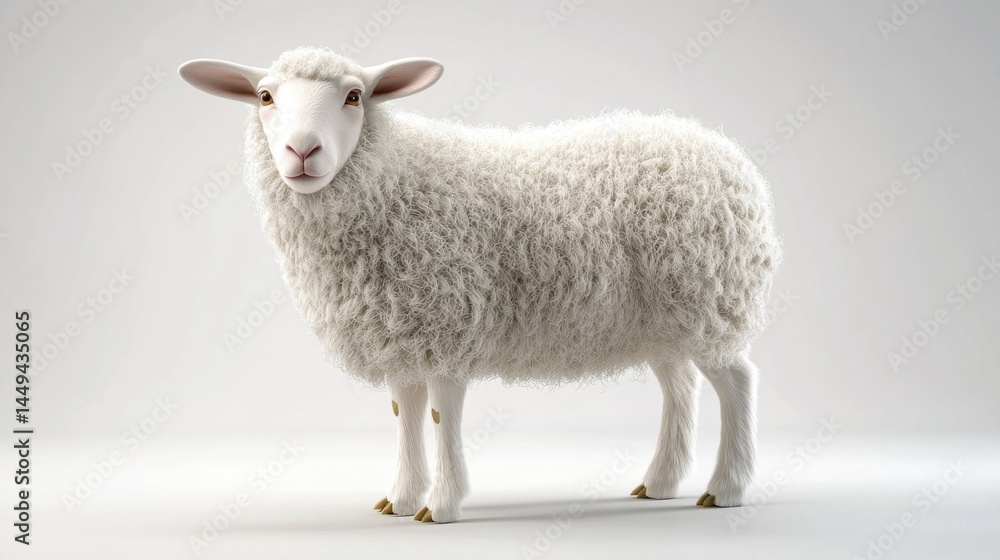 Fototapeta premium Fluffy white sheep against a plain background