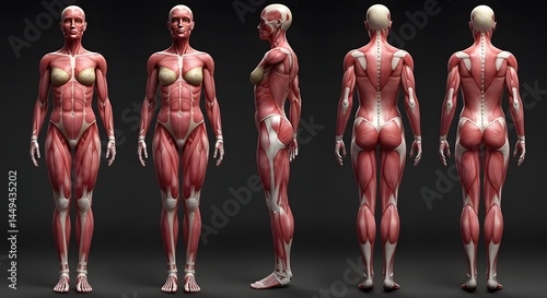 Anatomical Illustration of Human Female Musculature Displaying Muscular System
