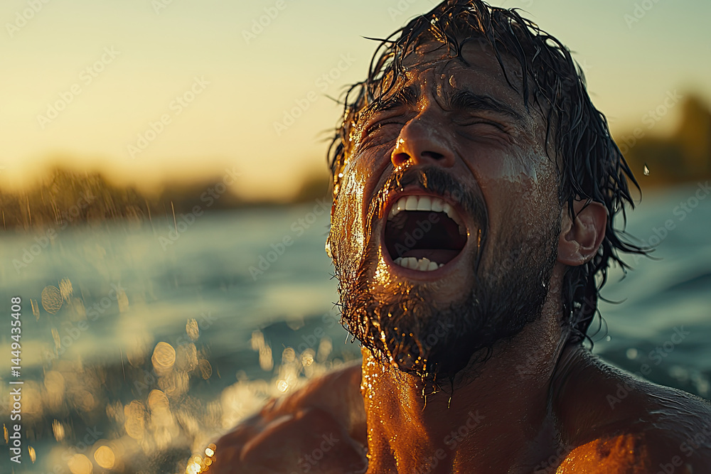 Dramatic 4K Image of Stranded Man Crying Out