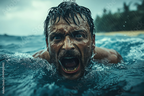 Obraz na płótnie Dramatic 4K Image of Stranded Man Crying Out w salonie