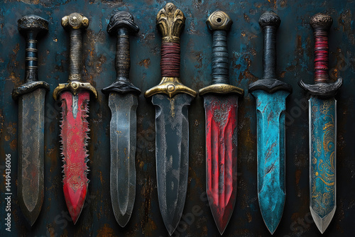 Obraz na płótnie Artistic Representation of Knives, Daggers, and Swords w salonie