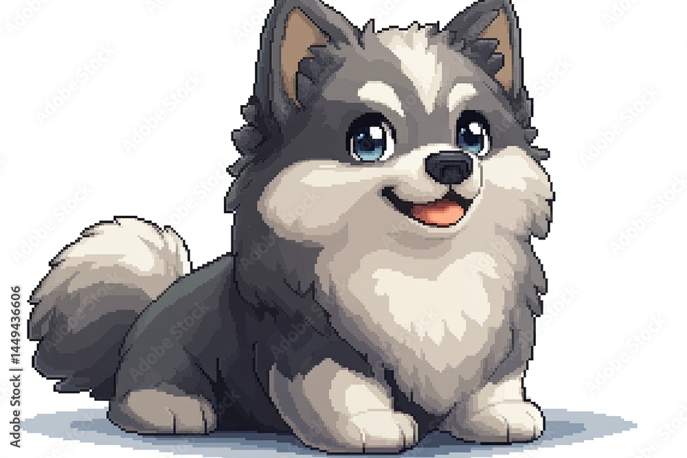 Minimalistic Pixel Art Dog Icon in Chibi Style