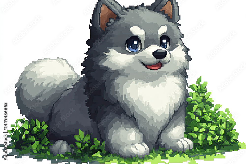 Retro 8-Bit Dog Sprite with Thick Black Outlines