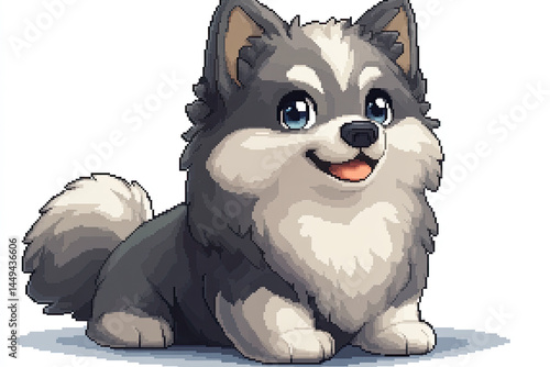 Obraz na płótnie Minimalistic Pixel Art Dog Icon in Chibi Style w salonie