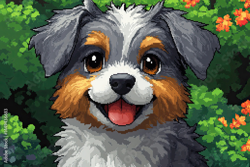 Obraz na płótnie Gray and White Pixel Dog Character for Game UI w salonie