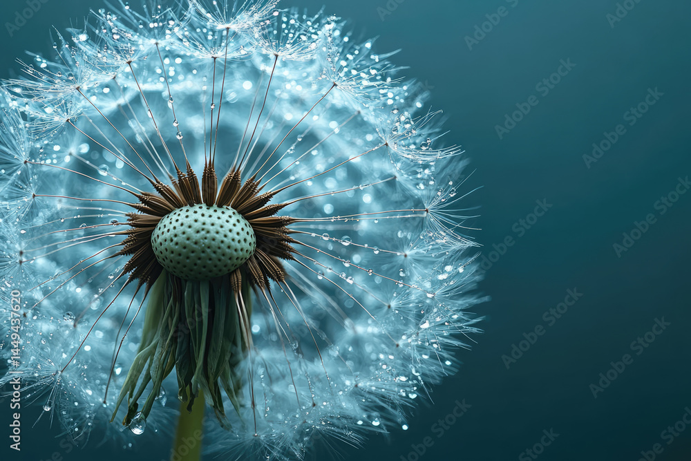 Sharp Focus Dandelion Seeds with Shimmering Morning Dew
