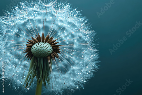 Obraz na płótnie Sharp Focus Dandelion Seeds with Shimmering Morning Dew w salonie