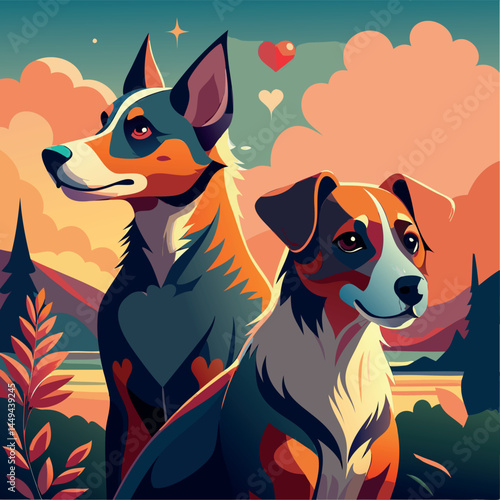 Two Dogs Sharing Love and a Heart