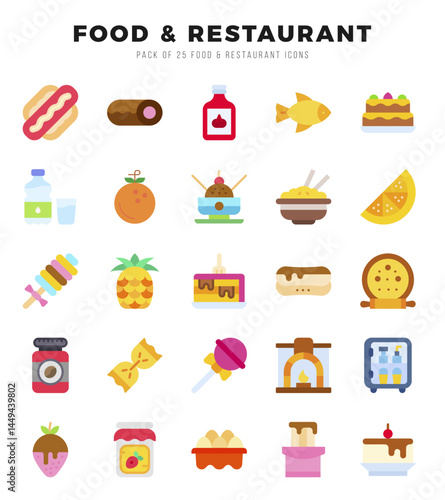 Set of Food and Restaurant Icons. Simple Flat art style icons pack.